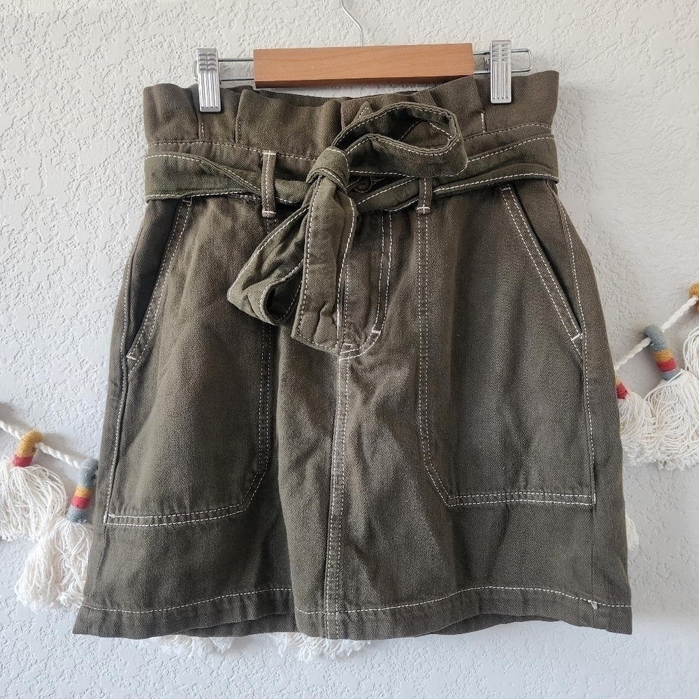 Free People Splendor In The Grass Army Green Mini Belted Skirt Grunge Boho 2